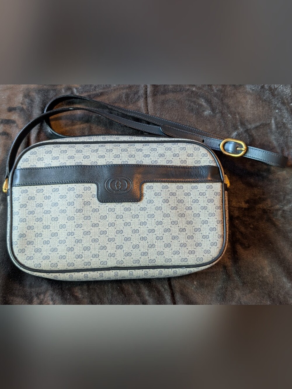 Gucci Micro GG Supreme Crossbody Bag PVC Navy Gold Gorgeous In Great Condition